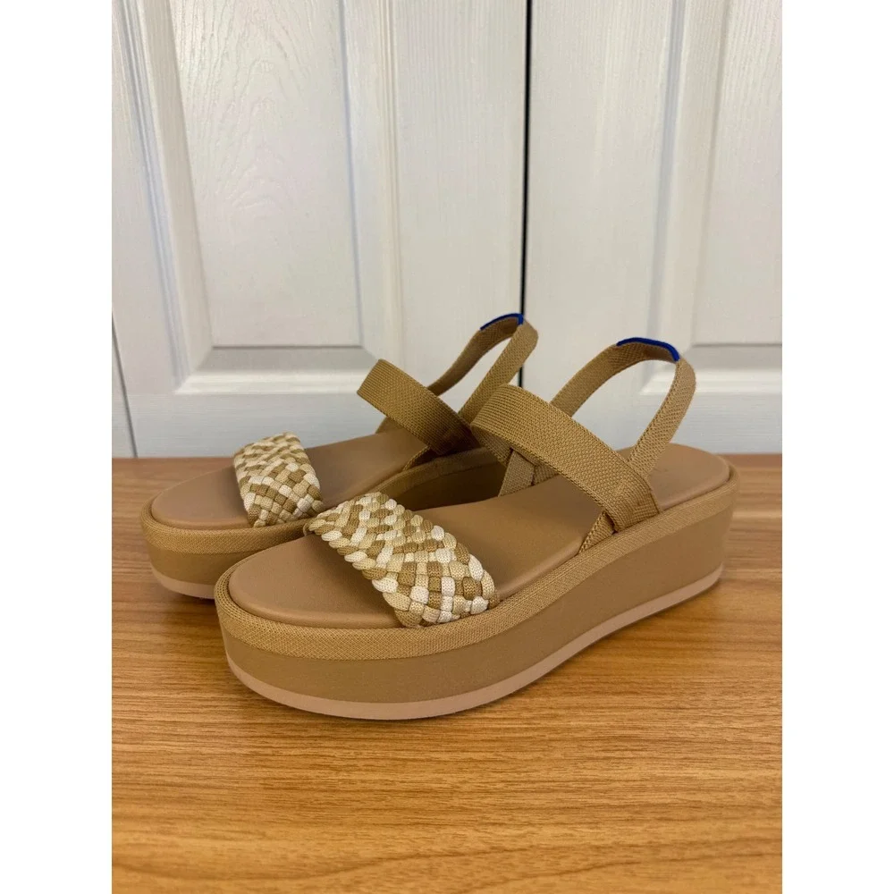 Rothy's Lightweight Wedge Sandals Beach Sand Braided Strap Platform Size 8